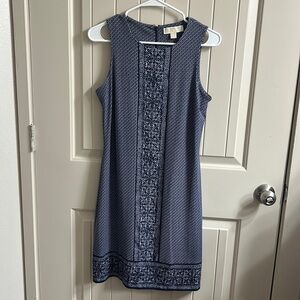 Michael Kors Small Blue and White Patterned Midi Dress
